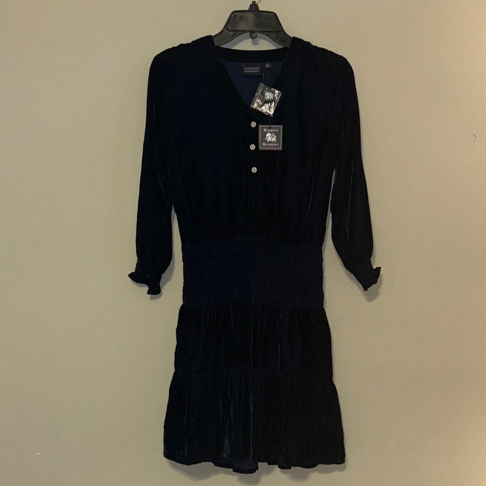 Madison Mathews Navy Velvet Dress Size XS New